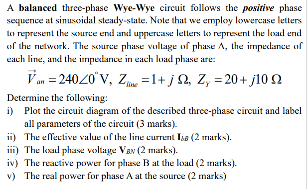 Solved A Balanced Three-phase Wye-Wye Circuit Follows The | Chegg.com