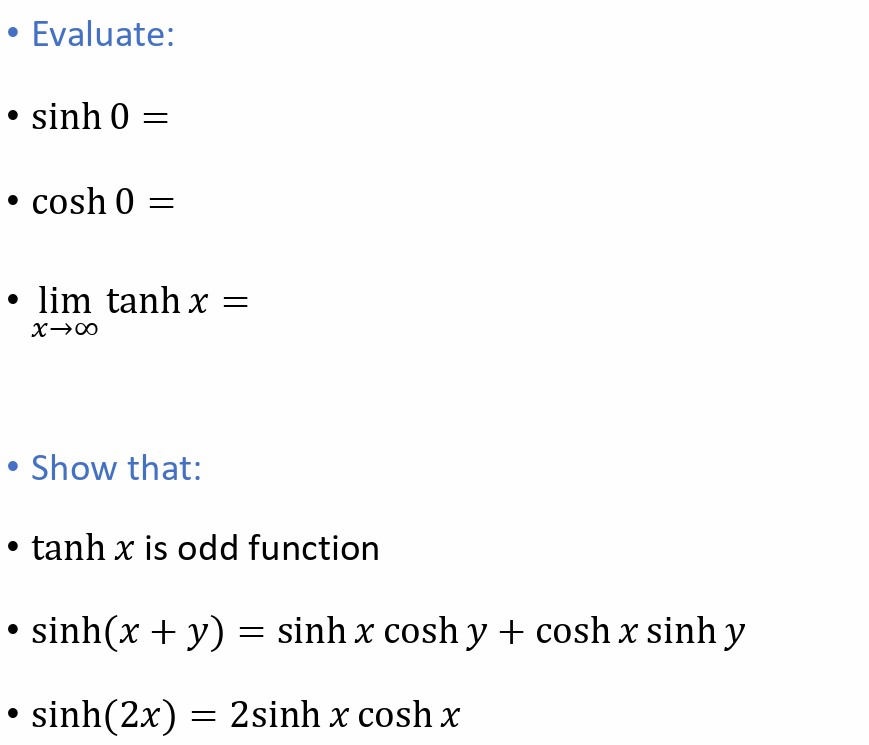 derivative of sinh cosh and tanh