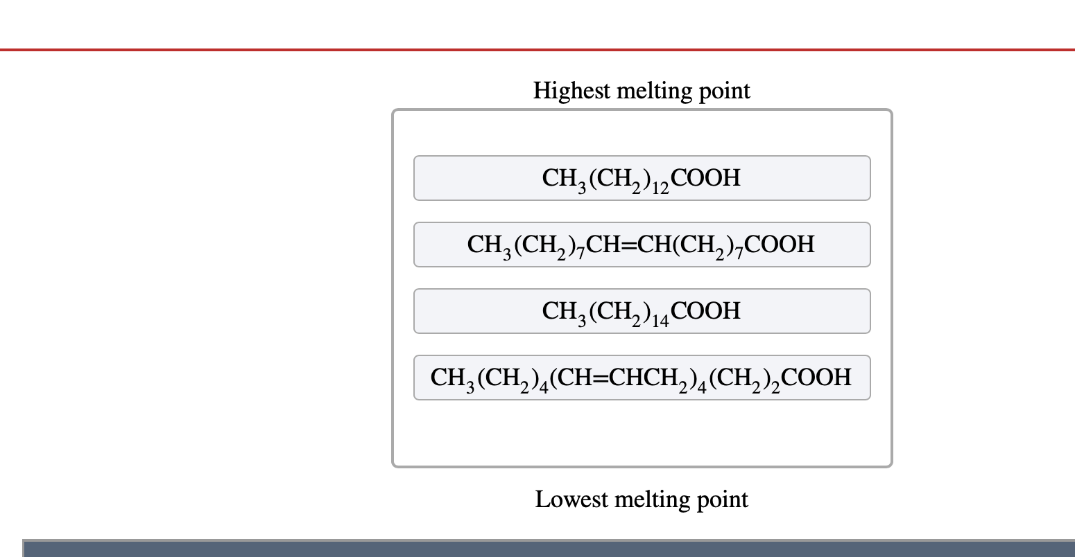 Solved Arrange the fatty acids from highest melting point to