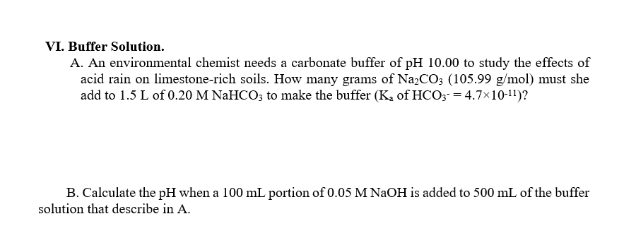 Solved Vi. Buffer Solution. A. An Environmental Chemist 