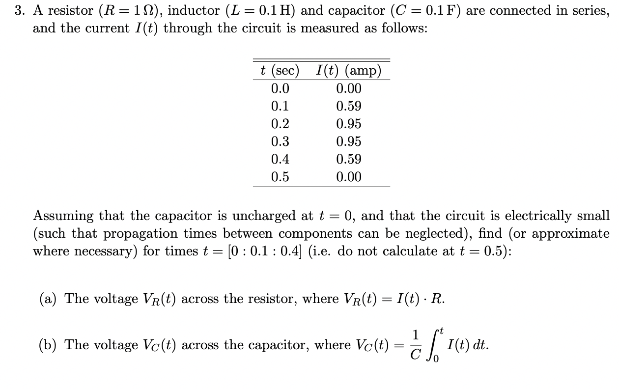 Solved = 3. A resistor (R=11), inductor (L = 0.1 H) and