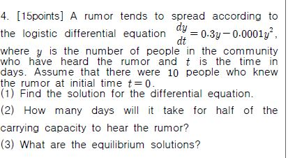 Solved 4. [15points] A rumor tends to spread according to | Chegg.com