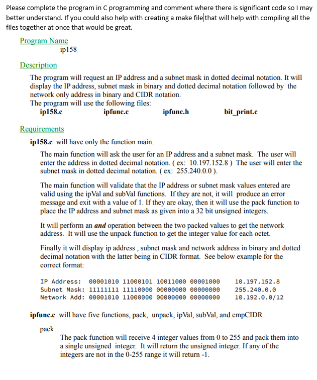 Please complete the program in C programming and | Chegg.com