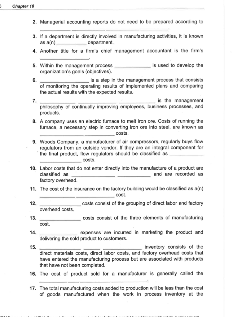 Solved 5 Chapter 18 2. Managerial accounting reports do not | Chegg.com