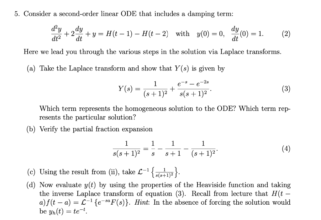 Solved 5. Consider a second-order linear ODE that includes a | Chegg.com