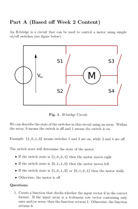 H Bridge Matlab Part A (Based off Week 2 Content) An H-bridge is a | Chegg.com