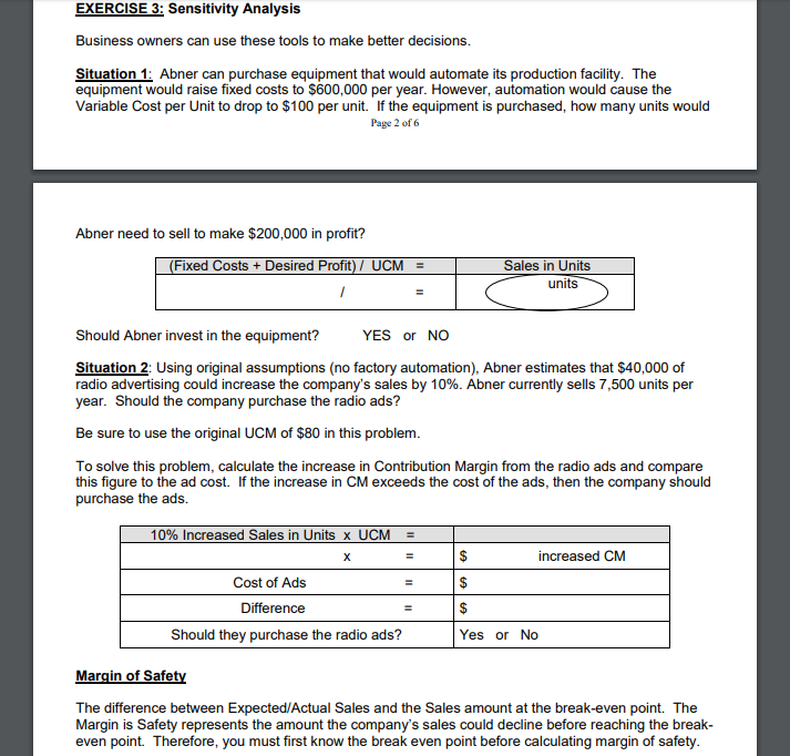 Solved EXERCISE 3: Sensitivity Analysis Business Owners Can | Chegg.com