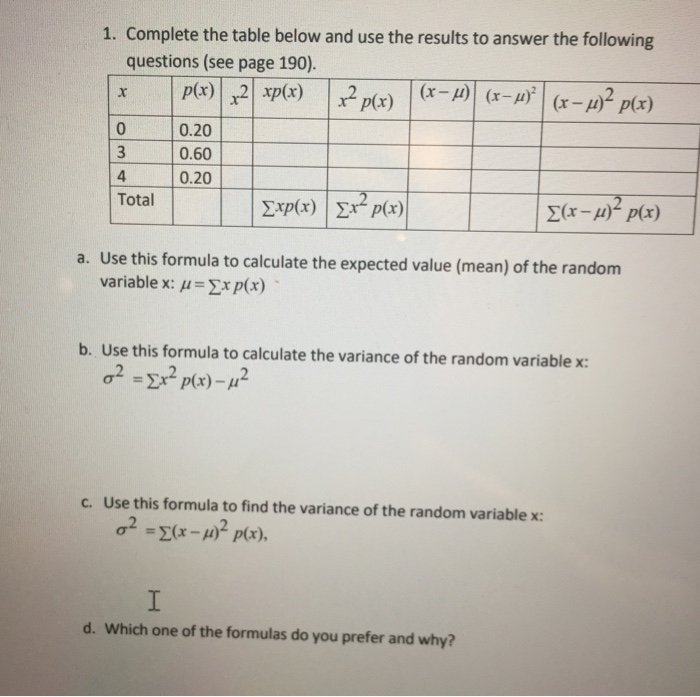 Solved 1. Complete the table below and use the results to | Chegg.com