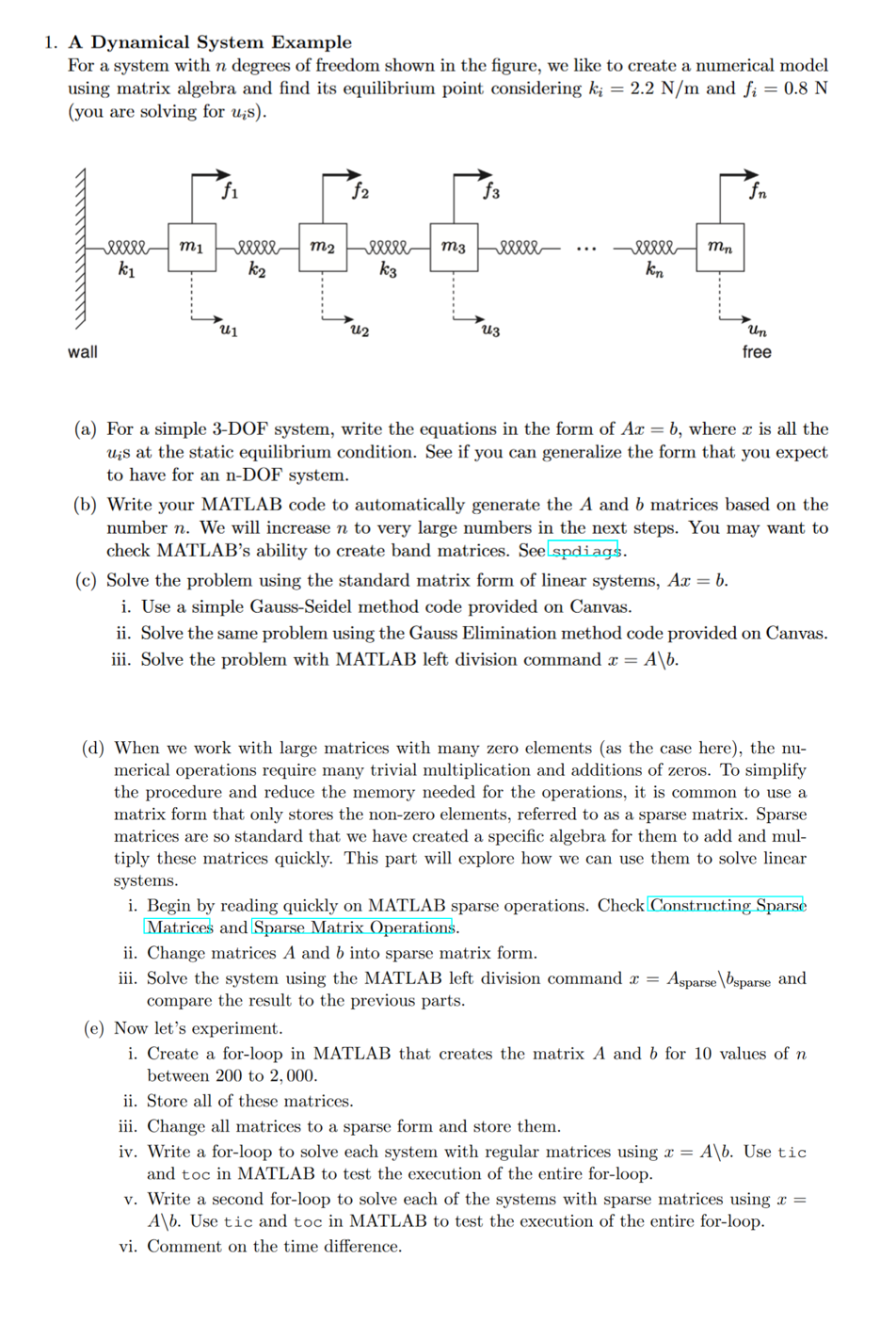 Solved 1. A Dynamical System Example For a system with n | Chegg.com