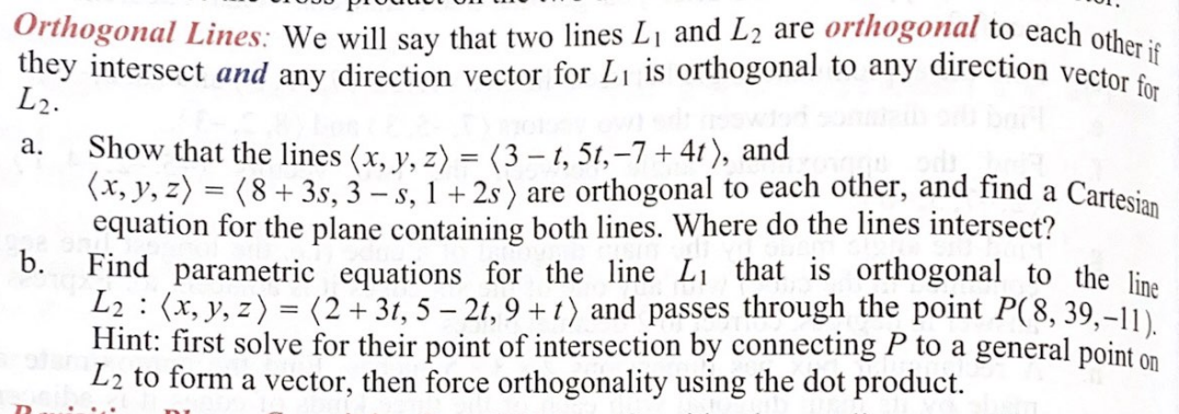 Solved Orthogonal Lines: We will say that two lines L, and | Chegg.com