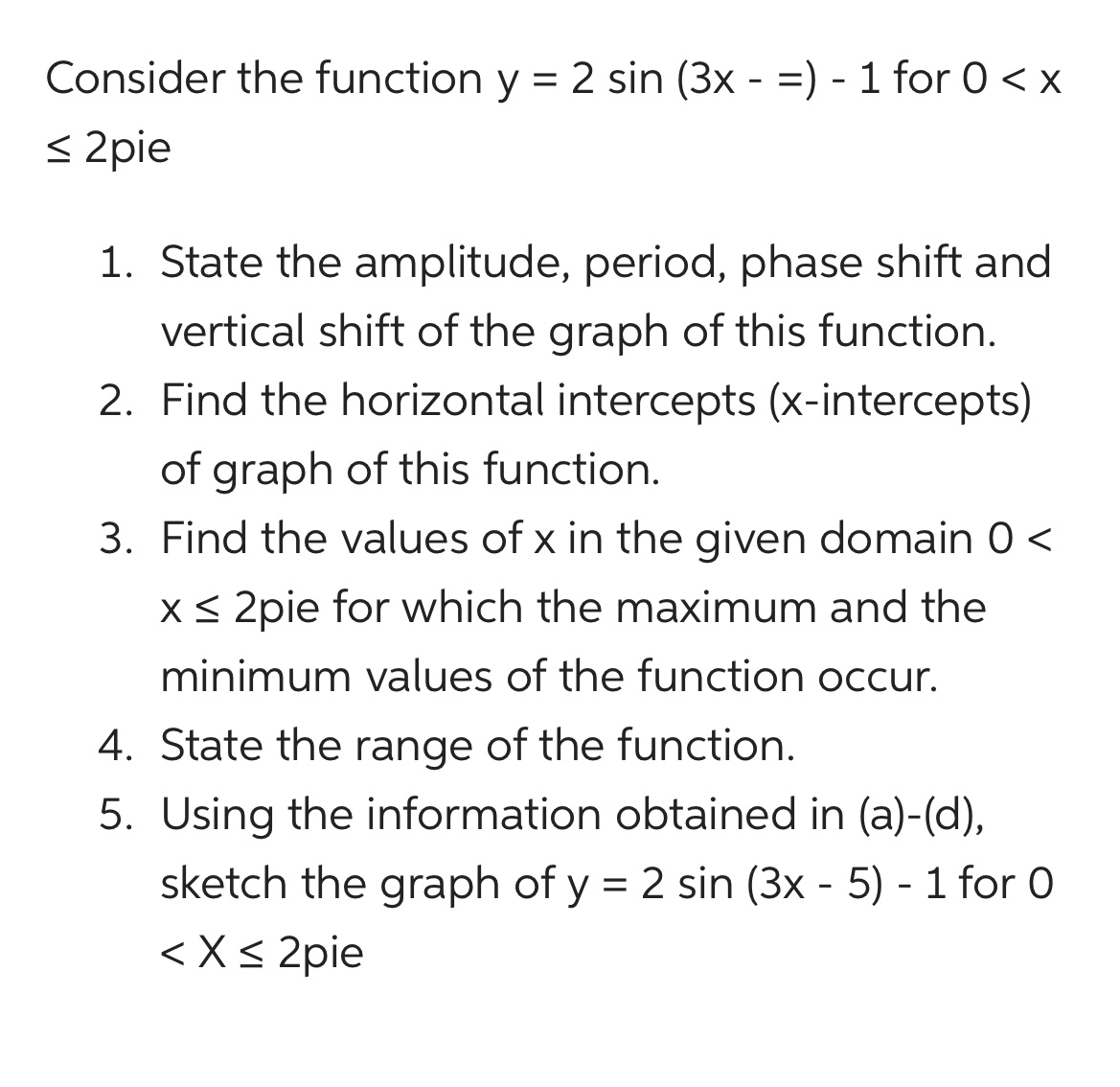 consider-the-function-y-2sin-3x-1-for-0-chegg