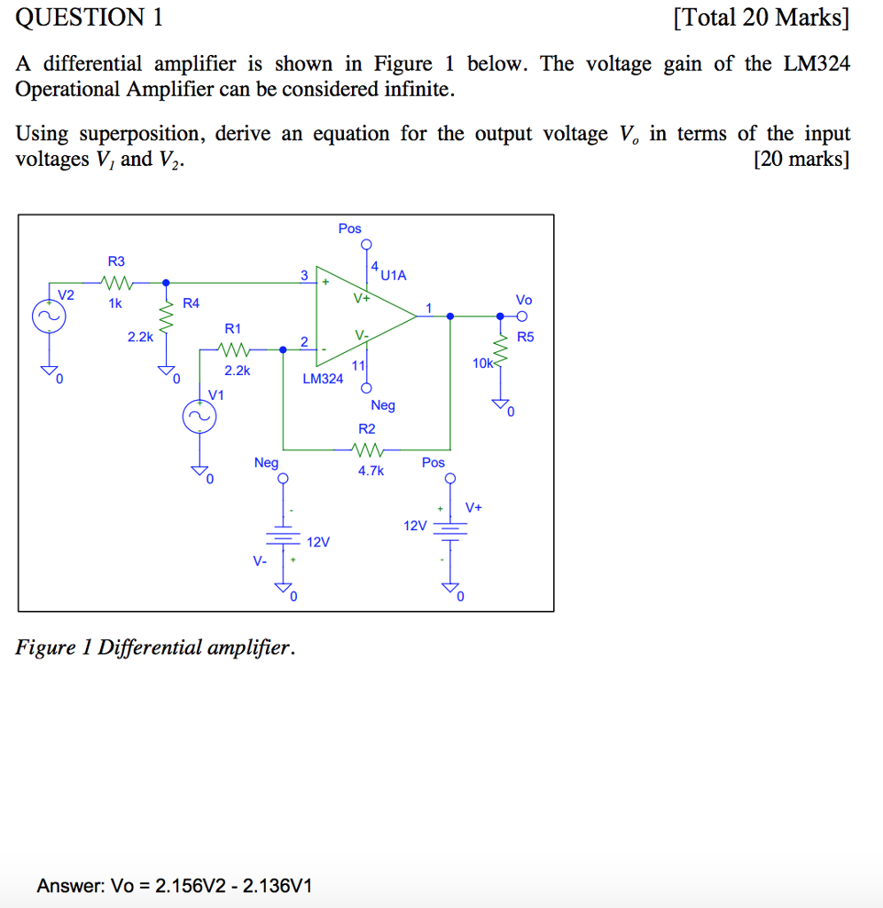 Solved QUESTION 1 [Total 20 Marks] A differential amplifier
