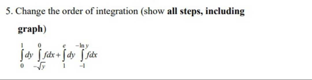 Solved 5. Change the order of integration (show all steps, | Chegg.com