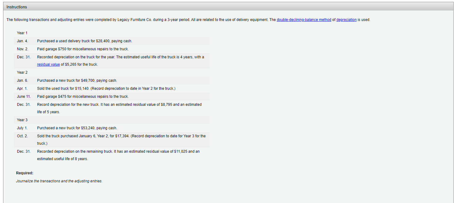 Solved Instructions Year 1 Jan. 4. Purchased A Used Delivery | Chegg.com