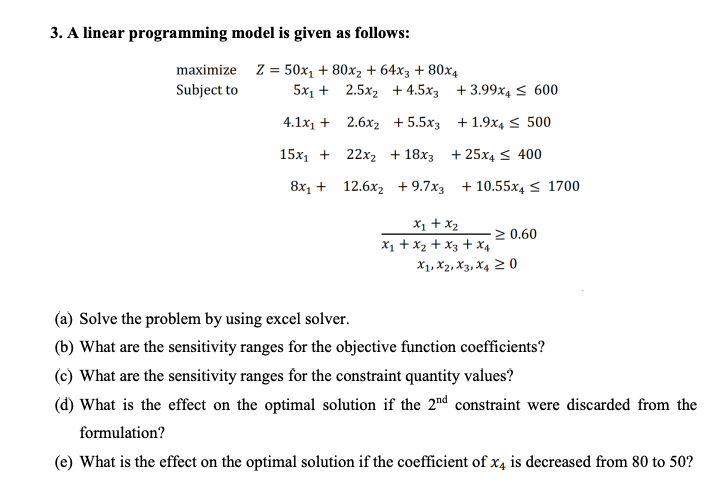 Solved 3 A Linear Programming Model Is Given As Follows Chegg