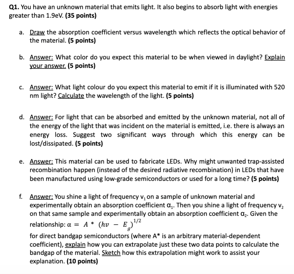 Solved Q1. You have an unknown material that emits light. It | Chegg.com