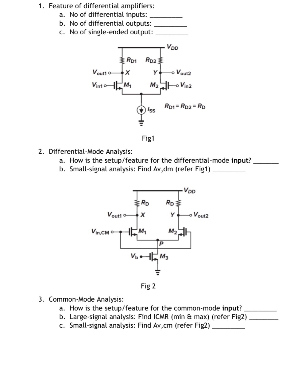 Solved 1. Feature of differential amplifiers: a. No of | Chegg.com