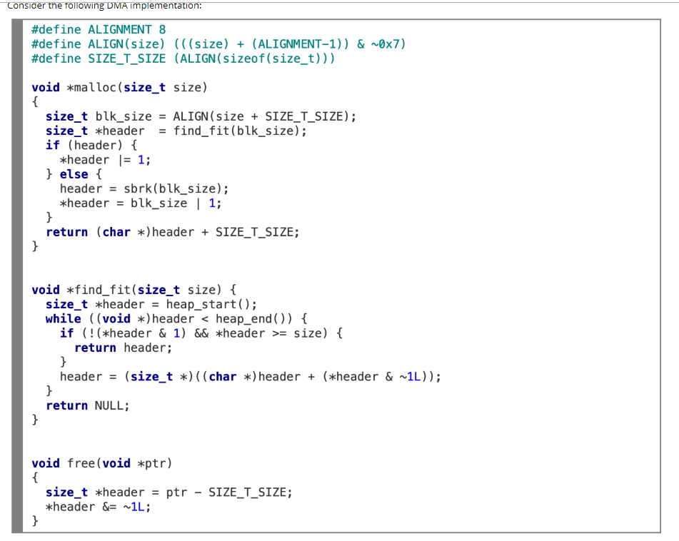 Consider the following DMA implementation: #define | Chegg.com