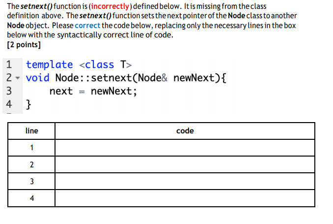 Solved Below is the class definition of a Node class. Please | Chegg.com