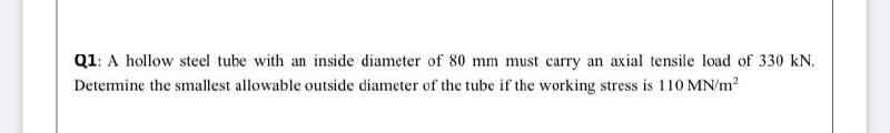 Solved Q1: A hollow steel tube with an inside diameter of 80 | Chegg.com