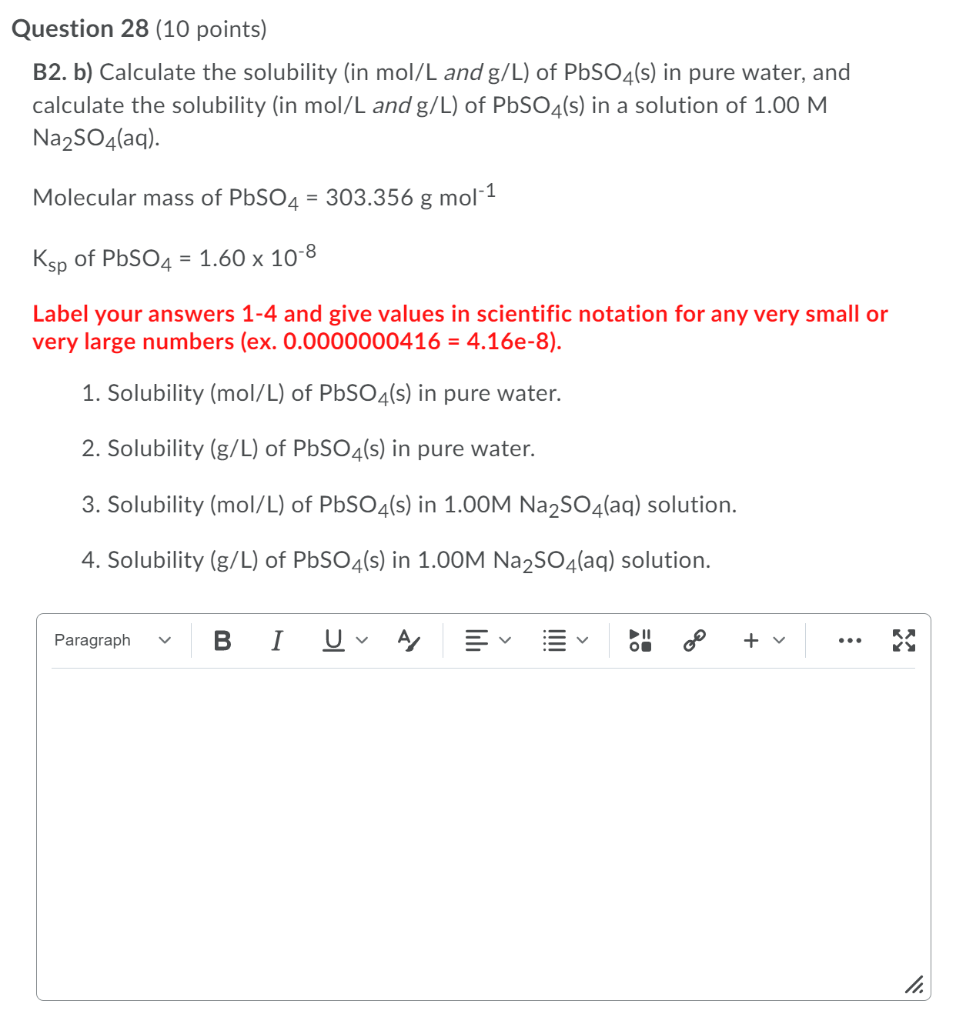 Solved Question 28 (10 Points) B2. B) Calculate The | Chegg.com