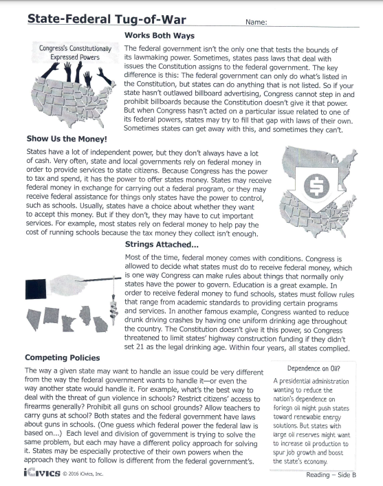 State federal Tug of war Worksheet Answer Key