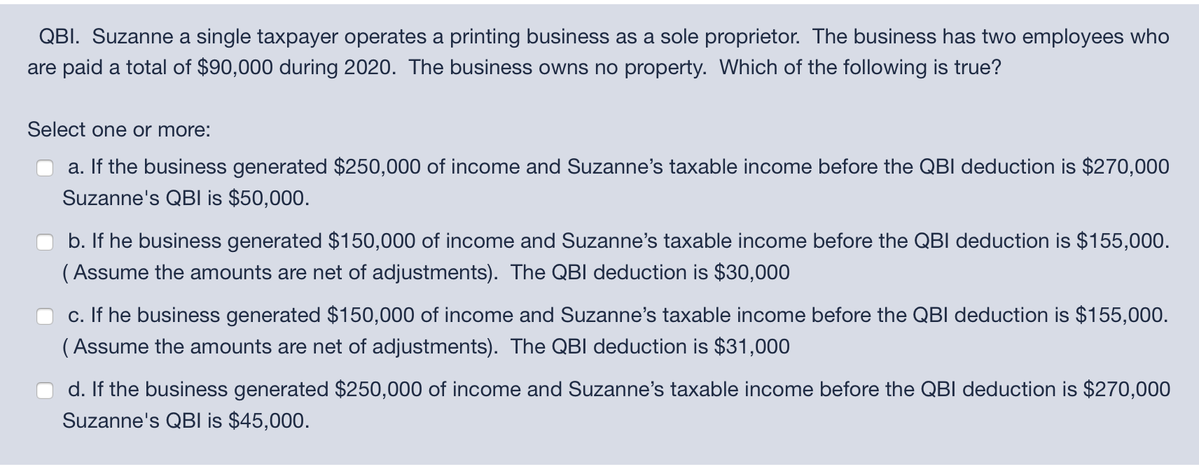 Solved QBI. Suzanne a single taxpayer operates a printing