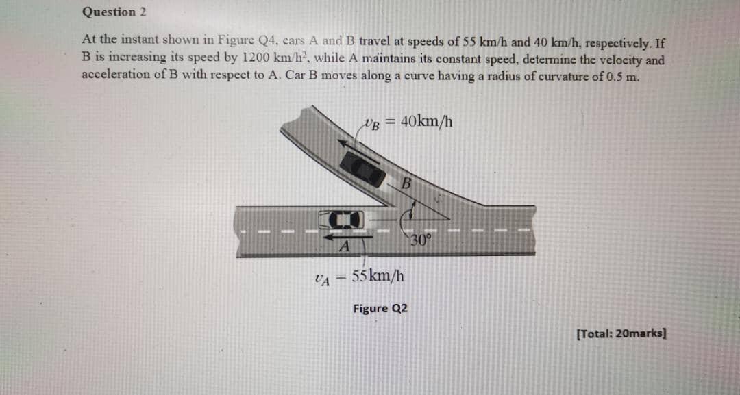 Solved Question 2 At the instant shown in Figure Q4, cars A | Chegg.com