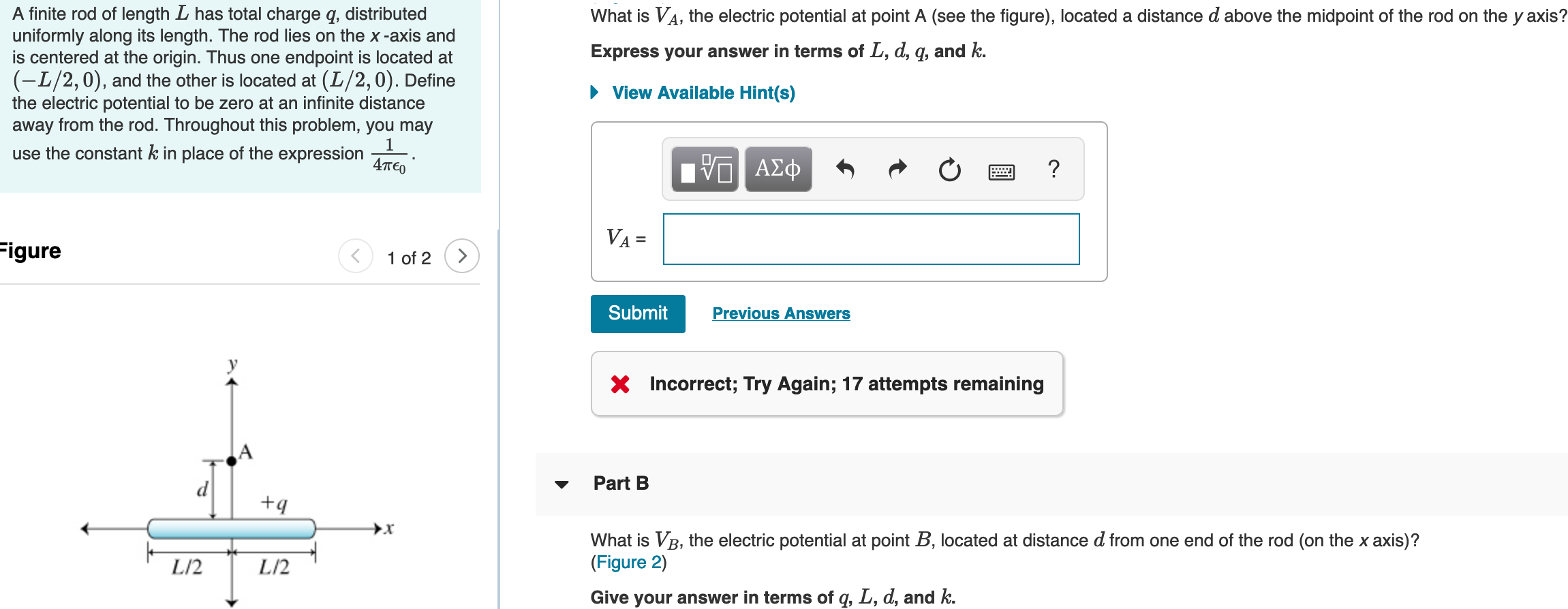 Solved: A Finite Rod Of Length L Has Total Charge Q, Distr... | Chegg.com