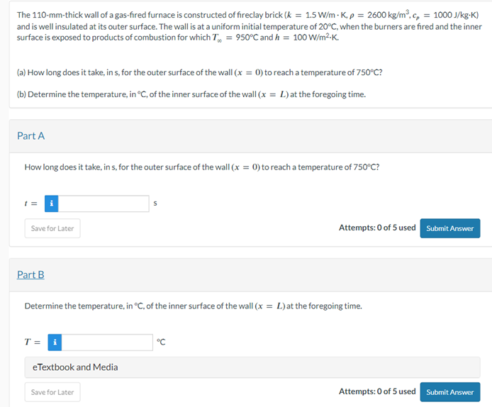 Solved The 110 -mm-thick wall of a gas-fired furnace is | Chegg.com