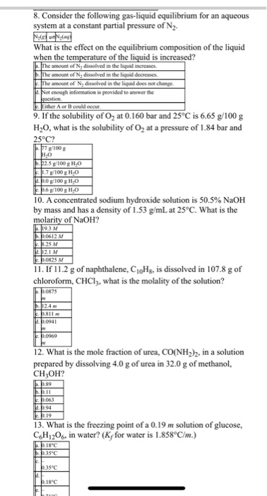 Solved 8. Consider the following gas-liquid equilibrium for | Chegg.com