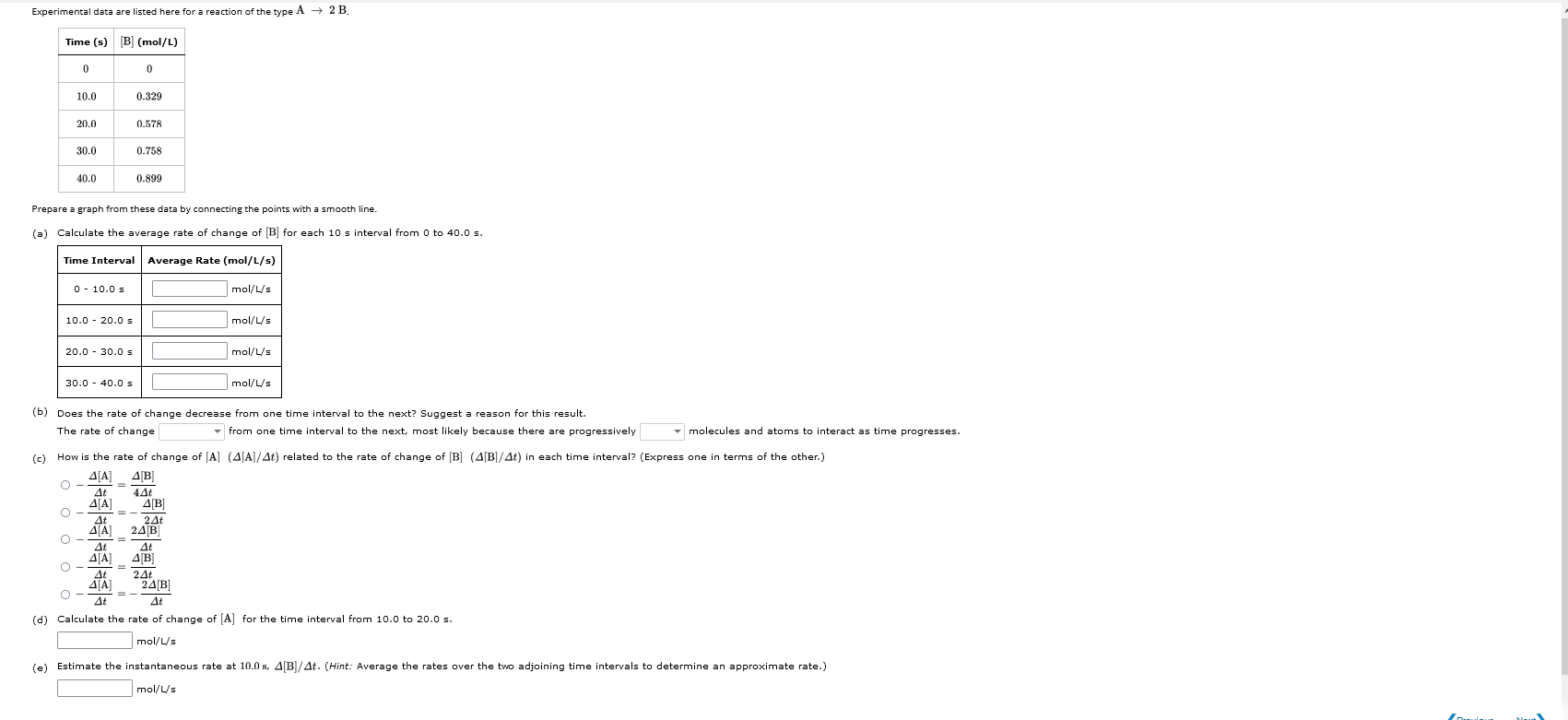 Solved Experimental data are listed here for a reaction of | Chegg.com