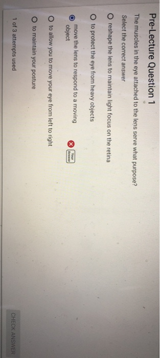 Solved Pre-Lecture Question 1 The muscles in the eye | Chegg.com