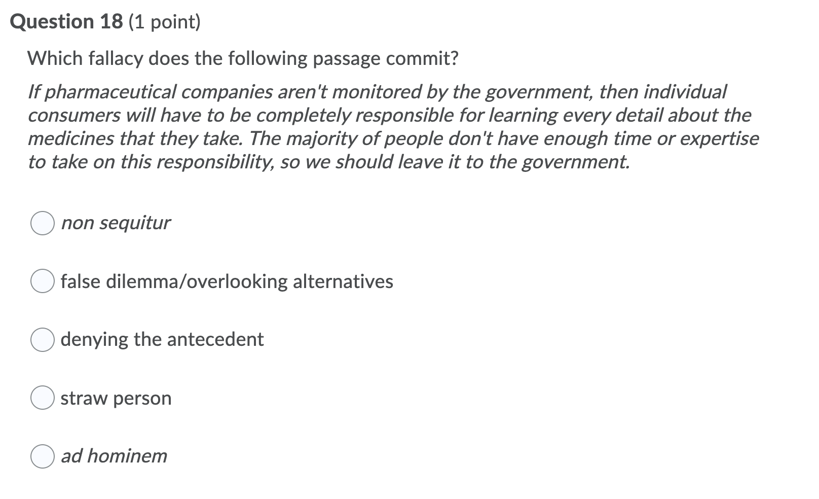 Solved Question 18 (1 Point) Which Fallacy Does The | Chegg.com