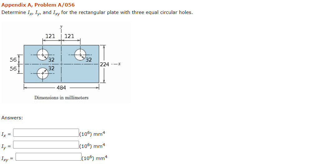Solved Appendix A, Problem A/056 Determine Ix, Iy, and Ixy | Chegg.com