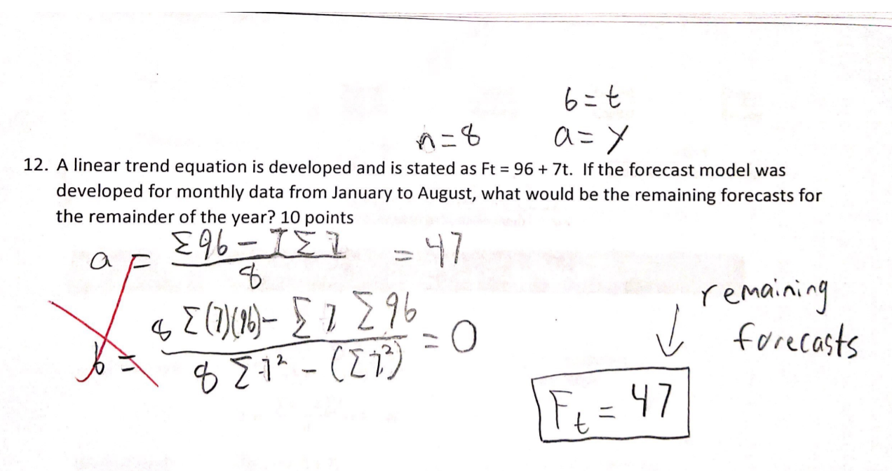 Solved 6=t n=8 6 a=Y 12. A linear trend equation is | Chegg.com