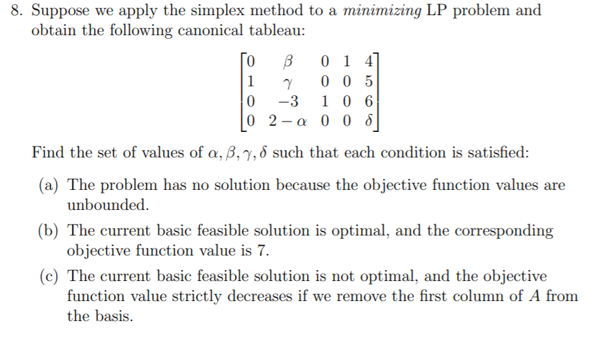 Solved 8. Suppose we apply the simplex method to a | Chegg.com