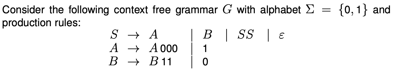 Solved = {0,1} and Consider the following context free | Chegg.com