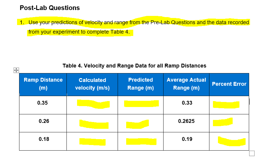 experiment 1 distance traveled by a projectile