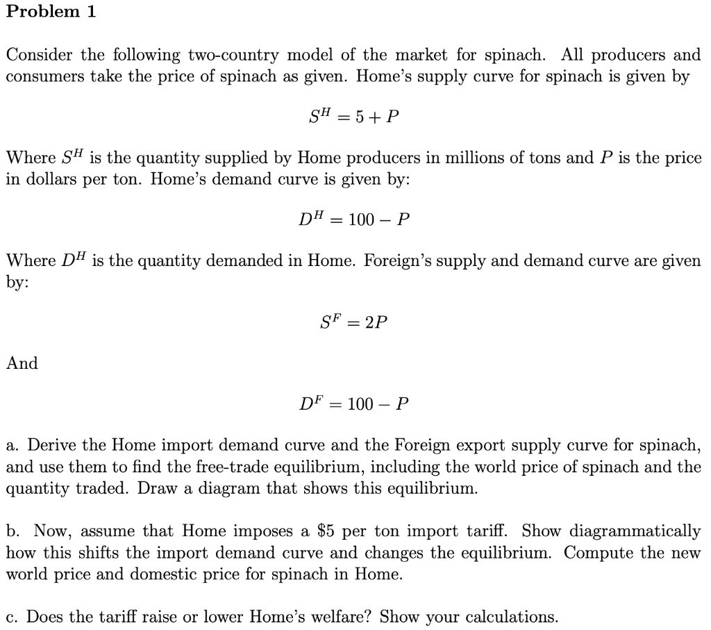 Problem 1 Consider the following two-country model of | Chegg.com