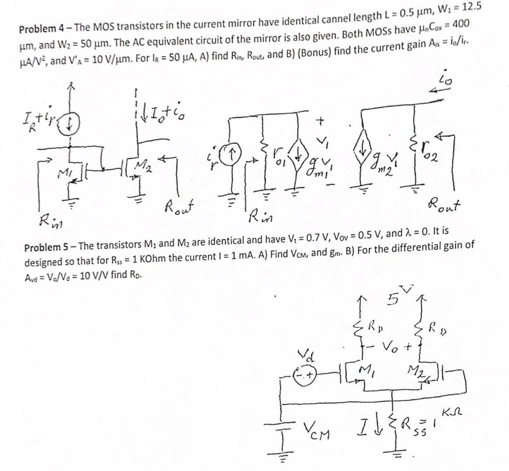 Solved Problem 4 - The MOS transistors in the current mirror | Chegg.com