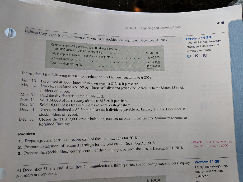 Solved 495 Chapter 11 Reporting and Analyzing Equity Balthus | Chegg.com