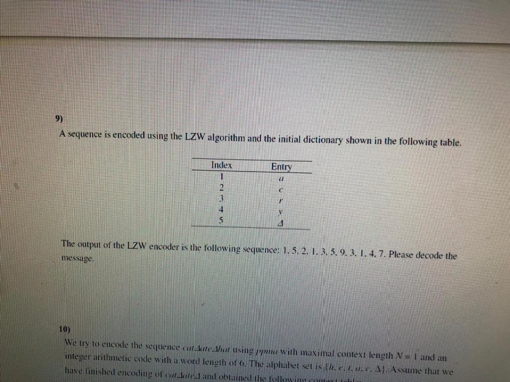 Solved 9) A Sequence Is Encoded Using The LZW Algorithm And | Chegg.com