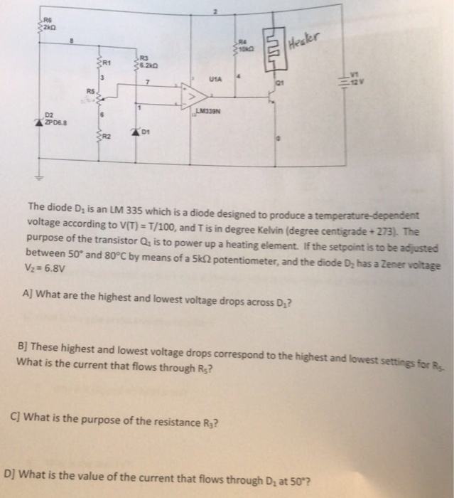 Solved RS R3 R1 Vt RS D2 The diode D, is an LM 335 which is | Chegg.com