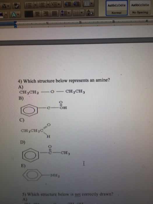 Solved: Which Structure Below Represents An Amine? A) CH_3... | Chegg.com