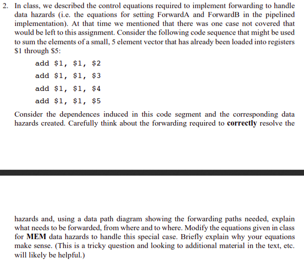 2 In Class We Described The Control Equations Chegg