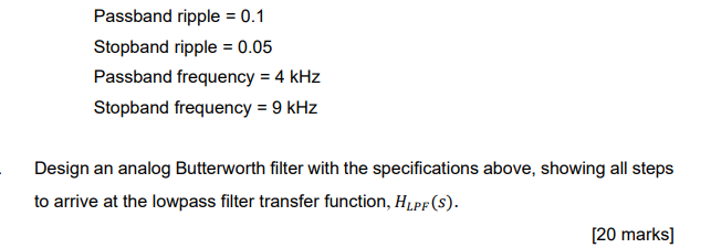 Solved Passband ripple = 0.1 Stopband ripple = 0.05 Passband | Chegg.com