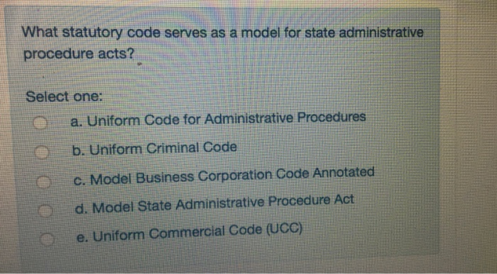Solved What statutory code serves as a model for state | Chegg.com