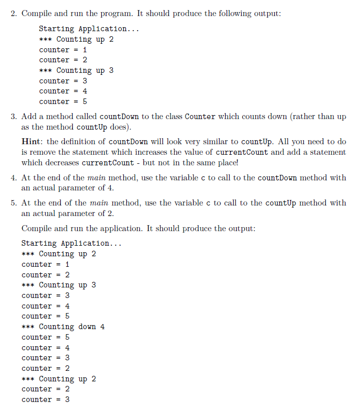 Solved Task 1 1. Counter objects can print sequences of | Chegg.com