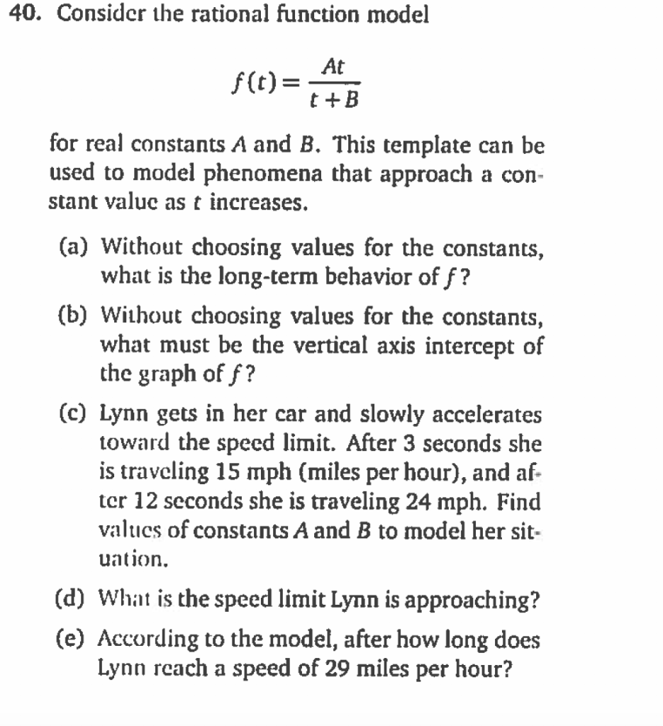 Solved 40. Consider the rational function model c)At for | Chegg.com